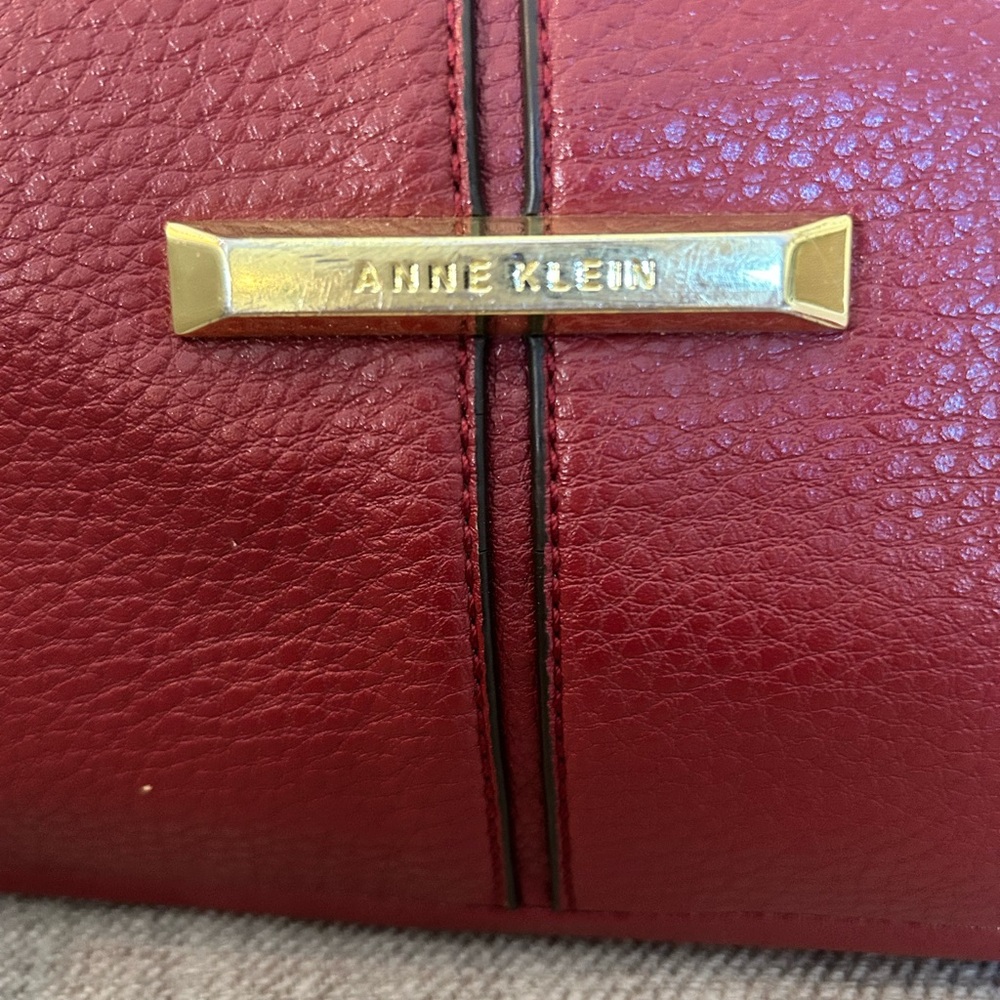 Anne Klein burgundy purse and clutch with Gold Accent